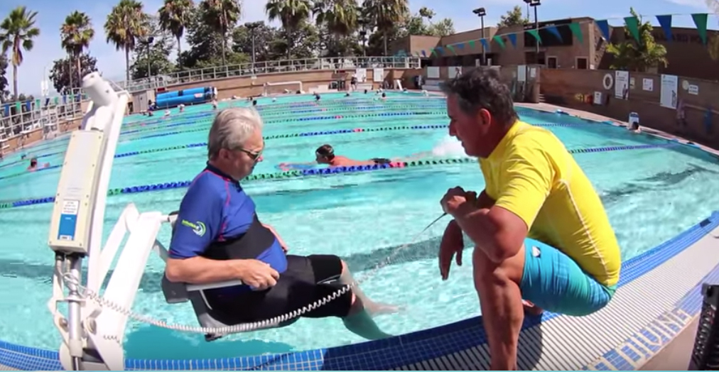 Paraplegic pool entry, exit, swim techniques