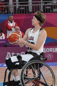 Abby Dunkin playing basketball for Team USA in 2019