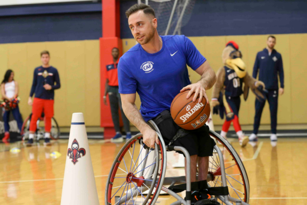 Steve Serio playing basketball