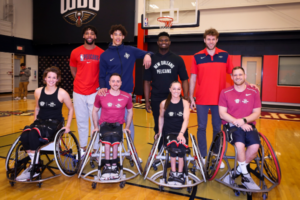 Team USA Paralympic Wheelchair Basketball players with New Orleans Pelicans players