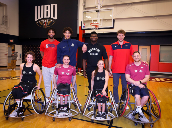 Team USA Paralympic Wheelchair Basketball players with New Orleans Pelicans players