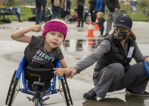 Clara in wheelchair with Nancy Reynolds