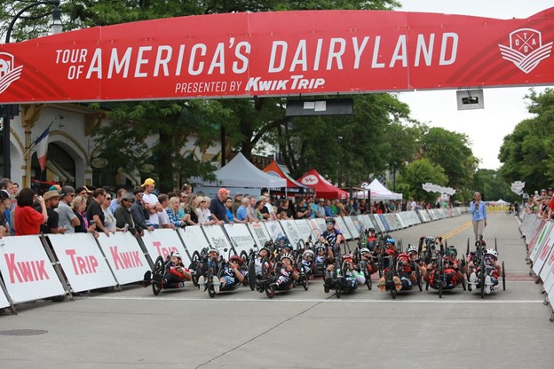 Handcyclists lined up at starting line of ToAD race