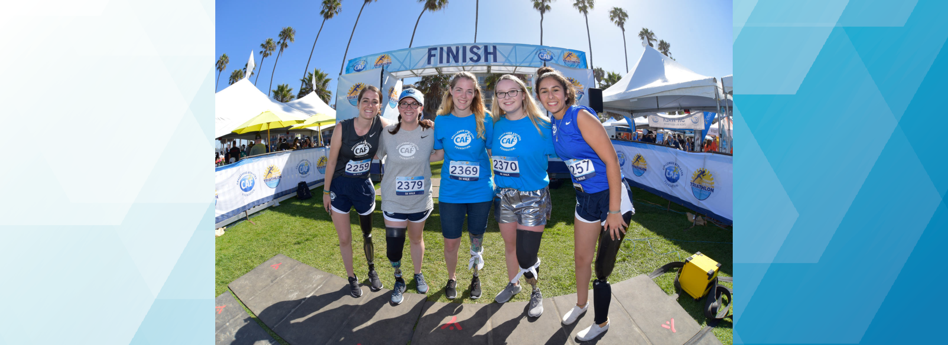 Group of teenagers at finish line of 2019 San Diego Triathlon Challenge