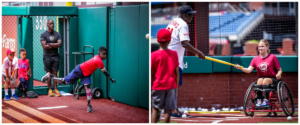 Kids practicing hitting and throwing at CAF and Phillies Coaches Clinic