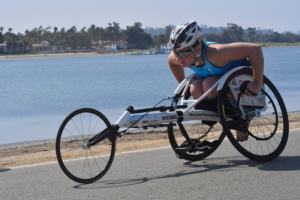 Skyler Fisher in racing wheelchair