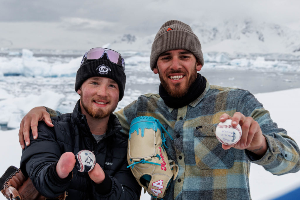 Joe Musgrove and Landis Sims throwing baseballs in Antarctica 