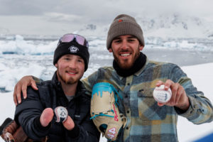 Joe Musgrove and Landis Sims throwing baseballs in Antarctica