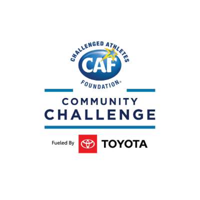 Logo of the Challenged Athletes Foundation (CAF) Community Challenge, featuring a blue star and text “Fueled by Toyota.”
