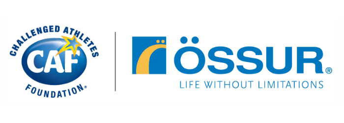 Logos of the Challenged Athletes Foundation (CAF) and Össur with the tagline “Life Without Limitations.”