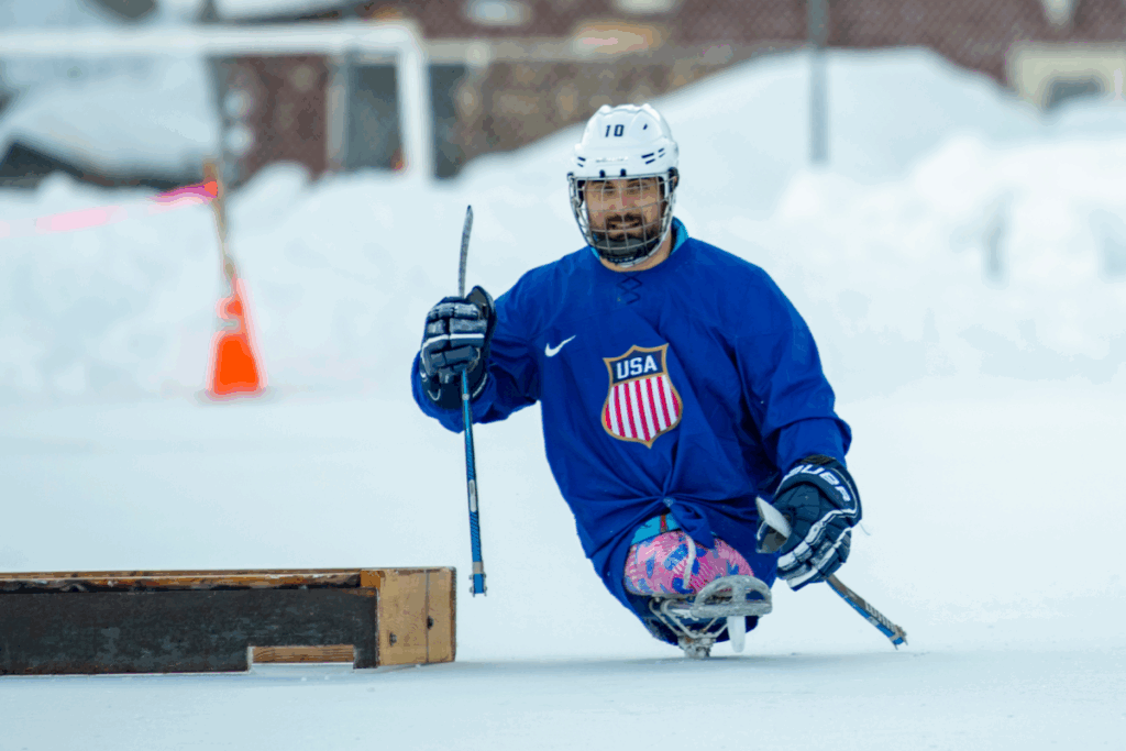 CAF Athlete Josh Sweeney on adaptive sled playing ice hockey