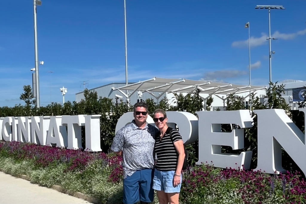 Jeff Belcher and his wife smile together during a visit to the Cincinnati Open.