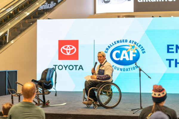 Andrew Kurka shares his story during a Challenged Athletes Foundation and Toyota community event focused on adaptive sports and inclusion.